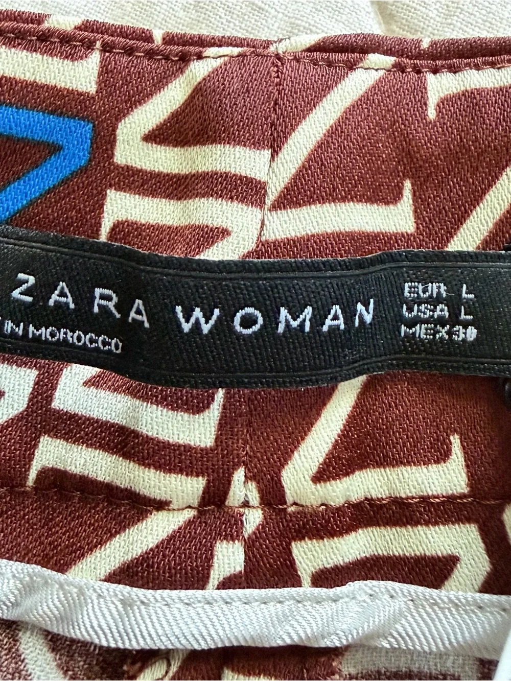 Zara Woman NWT Geometric Print Straight Leg Pants Burgundy Blue Size L